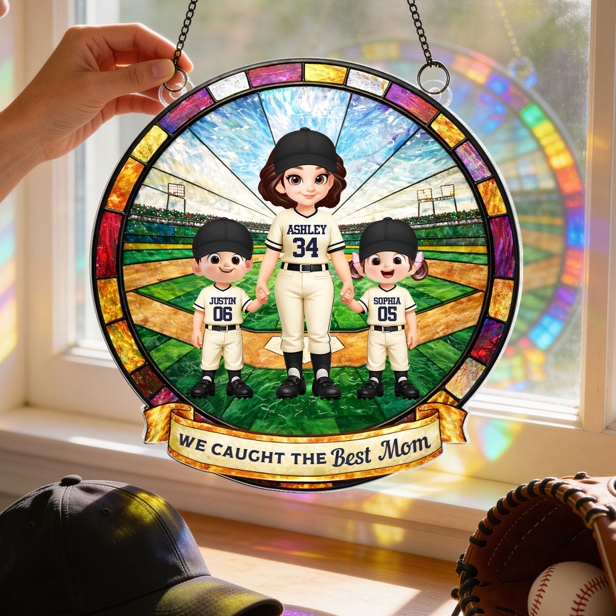 We Caught The Best Baseball Mom - Personalized Suncatcher - Sentimental Mother's Day Gift For Mom, Wife