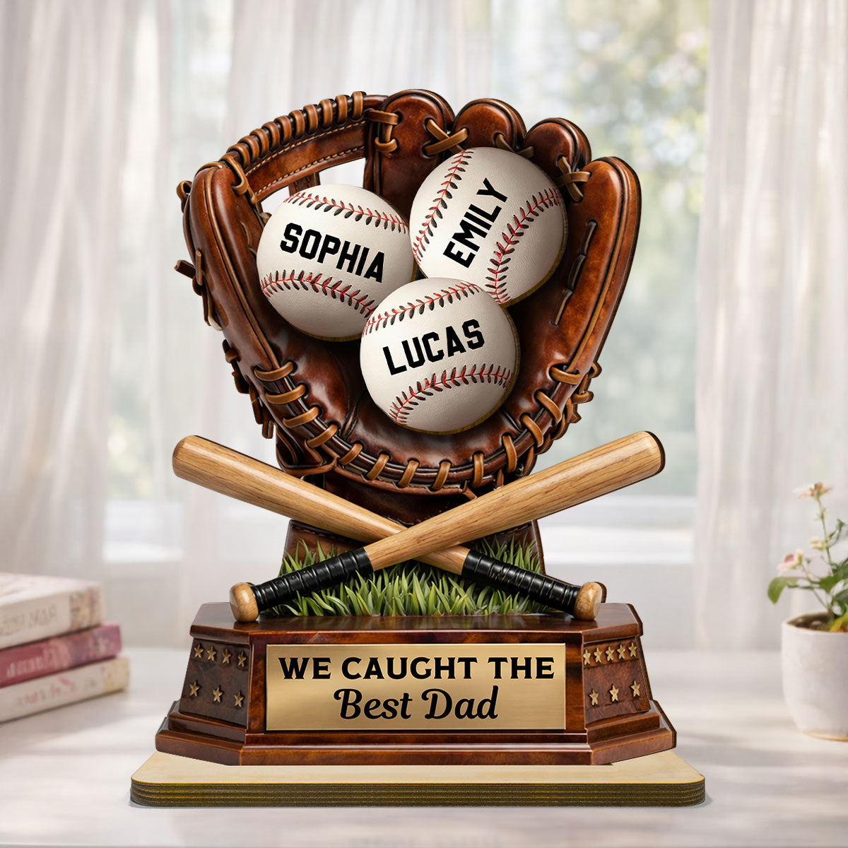 We Caught The Best Dad, Baseball Dad - Personalized 2-layered Wooden Plaque - Father's Day Gift For Dad, Husband