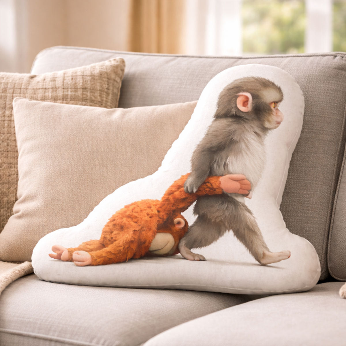 Monkey Punch Custom Shaped Pillow, Viral Baby Monkey, Animal Lover Gift