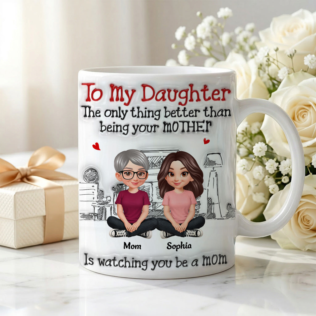 To My Daughter From Mom Dad 2d Flat - Personalized Mug - Heartfelt Mother's Day Gift For Daughter