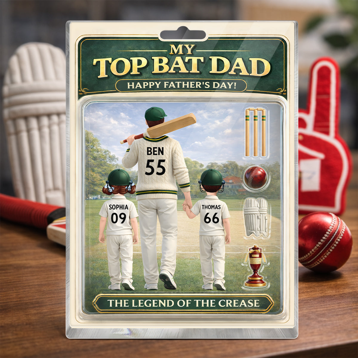 My Top Bat Dad Cricket - Personalised Acrylic Block Plaque - Uk Father's Day Gift, Heartfelt Gift For Dad